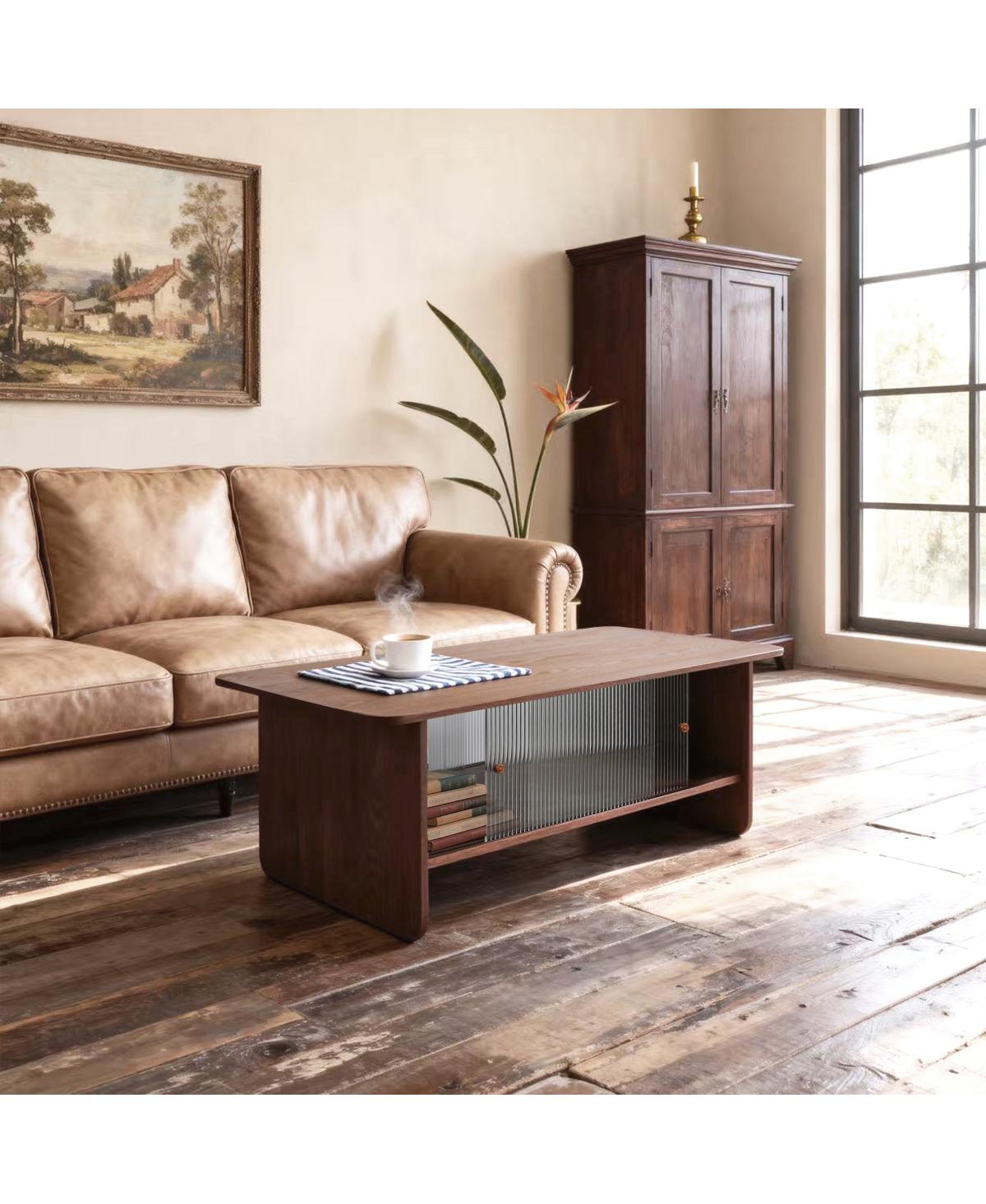 Streamdale Furniture Modern minimalist 47-inch coffee table with storage and glass doors, Brown