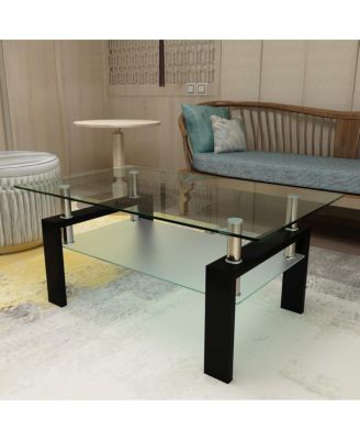 Streamdale Rectangle Glass Coffee Table, Clear, Modern Side Center Table