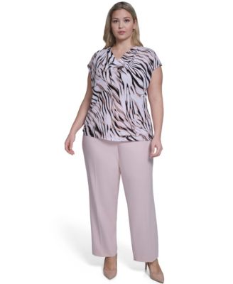 Plus Size Printed Cap Sleeve Cowl Neck Top