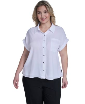 Plus Size Short-Sleeve Camp Button-Down Shirt