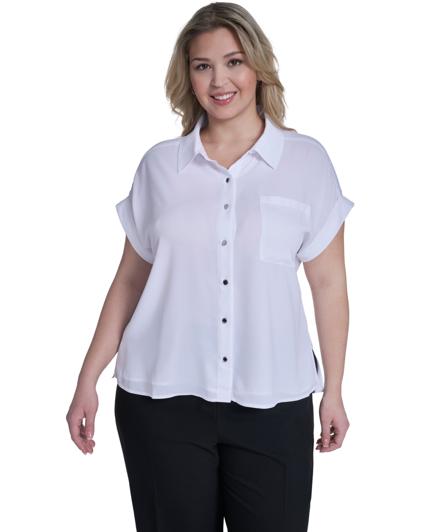 Plus Size Short-Sleeve Camp Button-Down Shirt