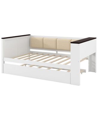 Twin Size Wood Daybed with Storage, USB, and Trundle