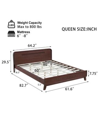 Dark Walnut Queen Bed Frame with Solid Pine Wood Construction