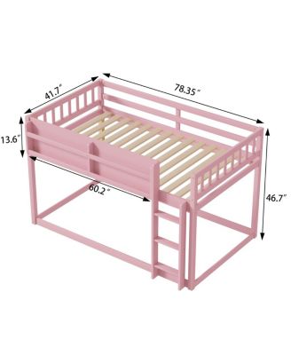  Low Twin Over Twin Bunk Bed with Ladder, Solid Wood