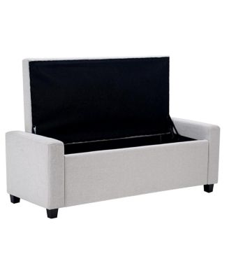 48" Storage Bench for End of Bed, Faux Linen Upholstered Storage Ottoman, Beige