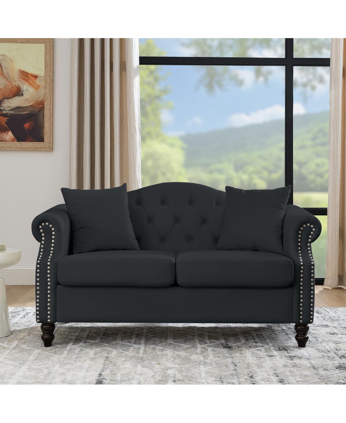 Streamdale Furniture Velvet Chesterfield Sofa with Rolled Arms & Nailhead Trim