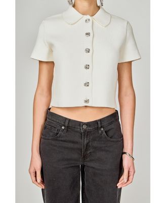 Women's Jewel Buttoned Cropped Knit Top