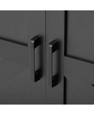 59.3" Farmhouse Barn Door Sideboard with Mesh Panels and Open Storage