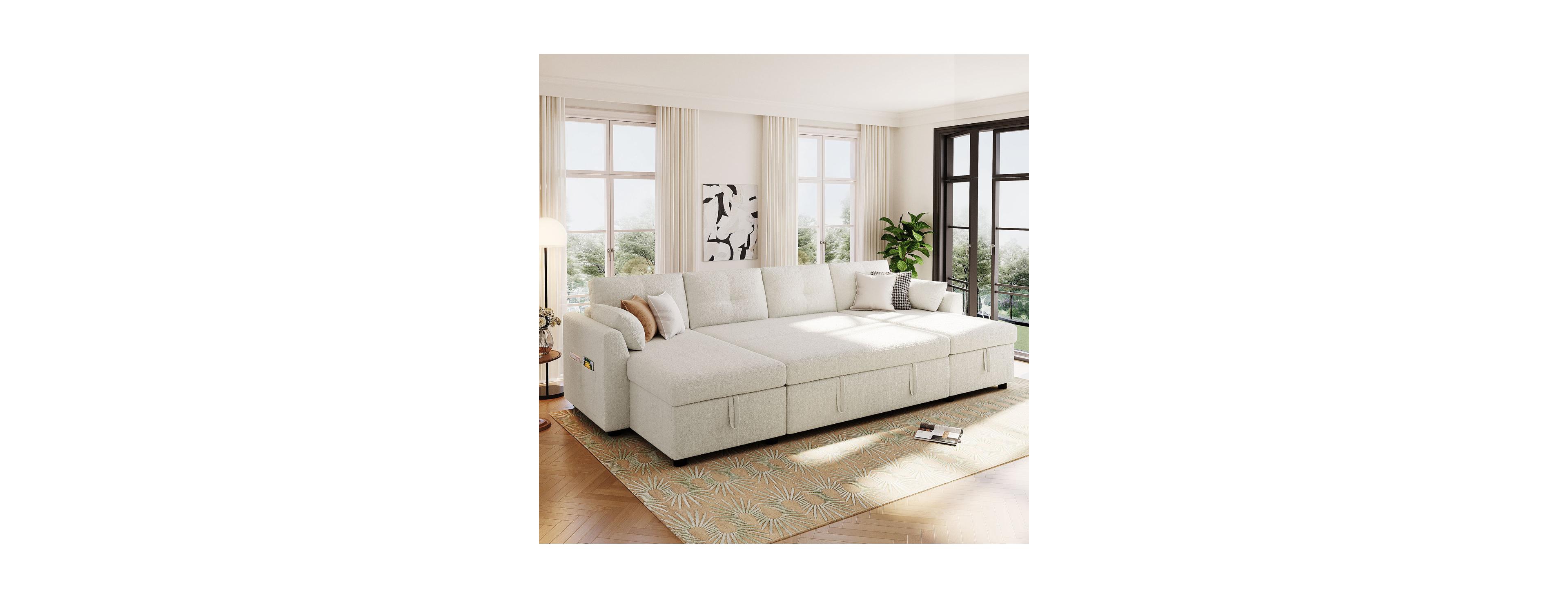 Streamdale Modern U-shaped Sleeper Sofa with Storage and Usb, Gray