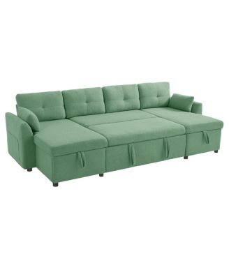 Streamdale Modern U-shaped Sleeper Sofa with Storage & USB Ports, Green
