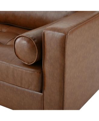 Streamdale Mirod Mid-Century Modern PU Leather 3-Seat Sofa with Solid Wood Legs