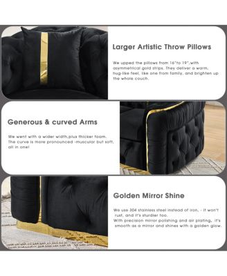 Streamdale Velvet Button Tufted Sofa Couch with 2 Pillows, 3 Seater Luxury Chesterfield Sofa Set