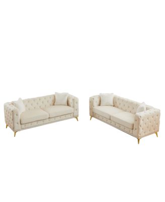 Velvet 3+3 Seater Sofa with Solid Wood Frame & Metal Feet