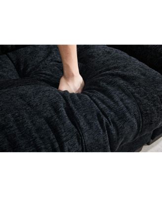 Casual 3-seater chenille pleated sofa Black