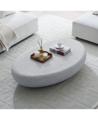 Fiberglass Elliptical Coffee Table for Living Room, Vintage Matte Rocks Table