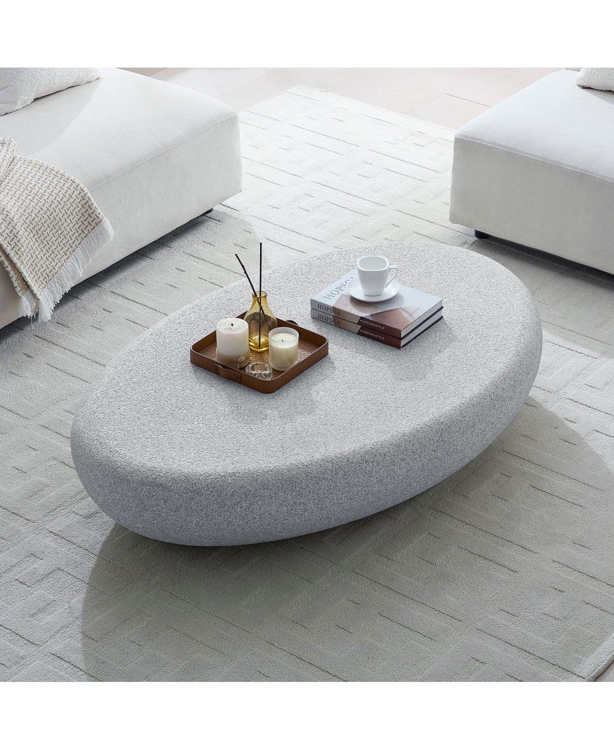 Streamdale Furniture Fiberglass Elliptical Coffee Table for Living Room, Vintage Matte Rocks Table