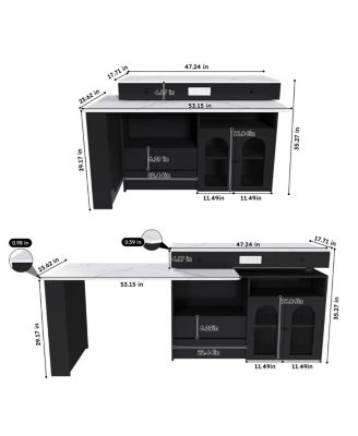  Kitchen Island Set with 4 Chairs, Extendable & Rotating Table, MDF Marble Veneer