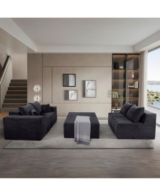 6-Piece Modular U-Shaped Black Corduroy Sectional Sofa with Chaise Lounge