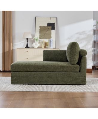 Modular Sofa Bed with Cushions - Chenille Fabric, Metal Legs - Green-L