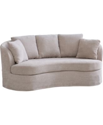  73.82" Wide Curved Sofa, Modern Plush Chenille Extra-Deep Seat, 4 Removable Cushions, Taupe