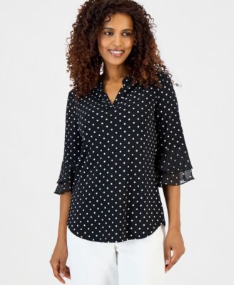Women's Printed 3/4 Flutter Sleeve Top