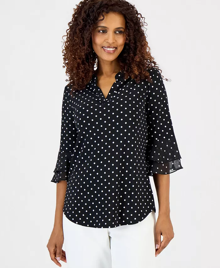 Women's Printed 3/4 Flutter-Sleeve Top