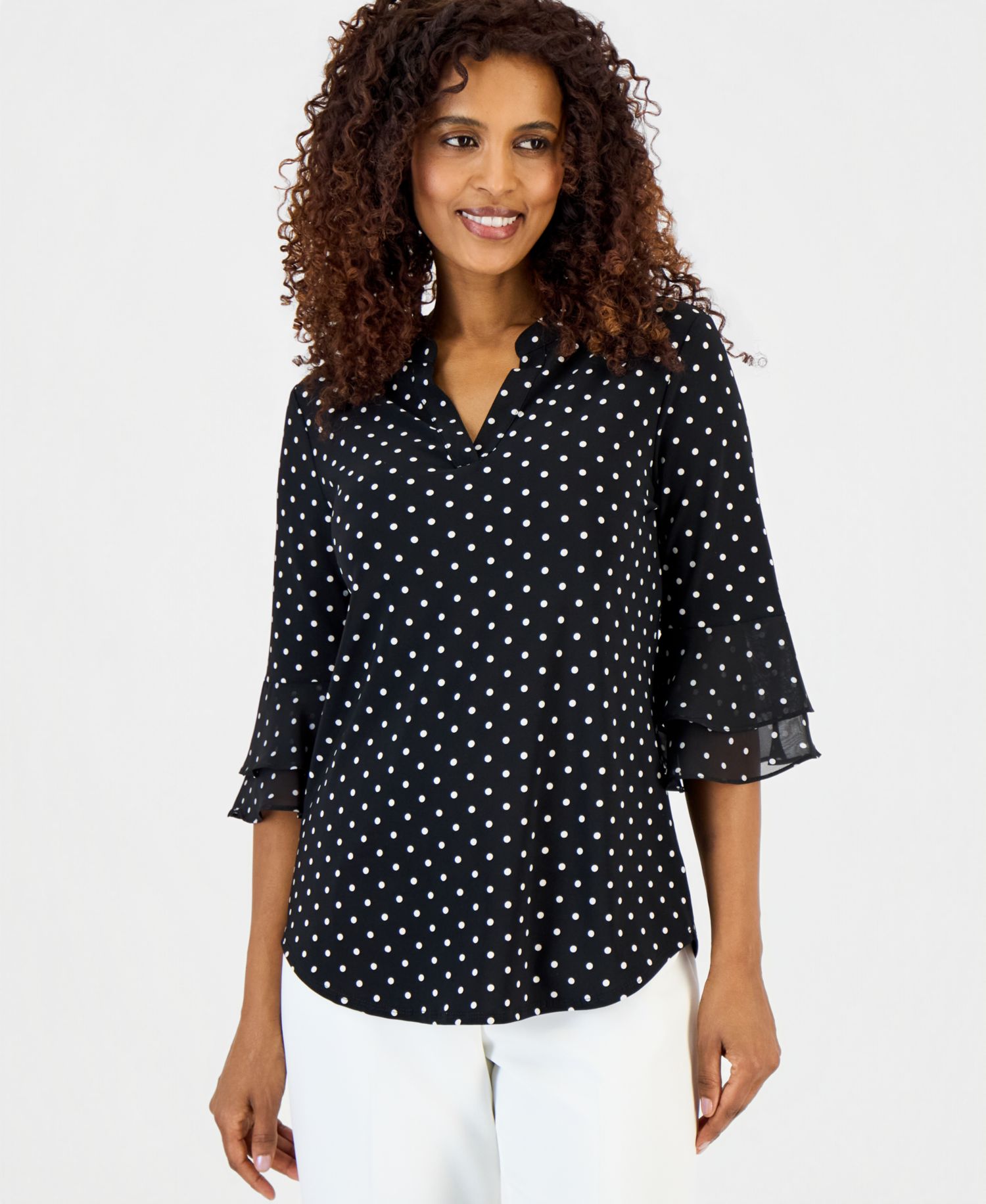 Women's Printed 3/4 Flutter-Sleeve Top