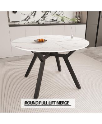 Streamdale Extendable White Round Dining Table (4-6 Person) - Modern MDF & Metal