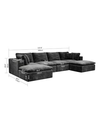  Modular Upholstered Corduroy Sectional Sofa, 5PC Free Combination, Gray