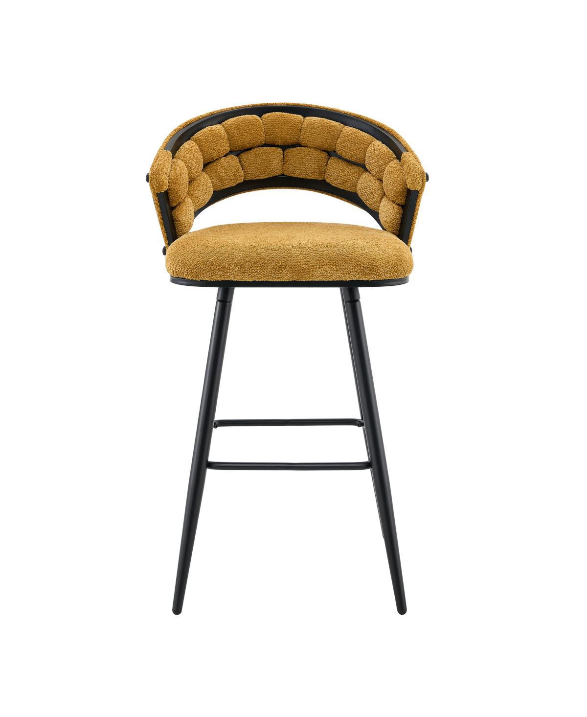 Streamdale Furniture Set of 2 Yellow Velvet Bar Stools with Black Iron Legs