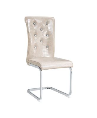  Set of 4 Retro Alligator Upholstered Dining Chairs with Crystal Buckle & Faux Leather