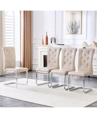  Set of 4 Retro Alligator Upholstered Dining Chairs with Crystal Buckle & Faux Leather