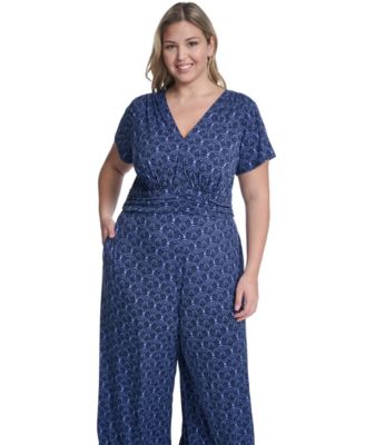 Plus Size Cap-Sleeve V-Neck Jumpsuit