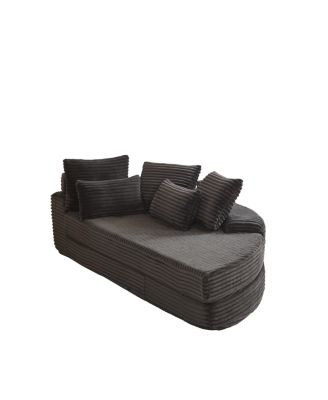 78.5-Inch Corduroy Semi-Circular 2-in-1 Sofa Bed with Neck Pillow & 5 Throw Pillows