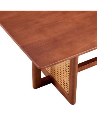  Solid Wood & Rattan Coffee Table for Living Room