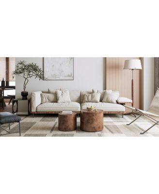 Nesting Coffee Table Set of 2, Modern Round Wooden Accent Tables