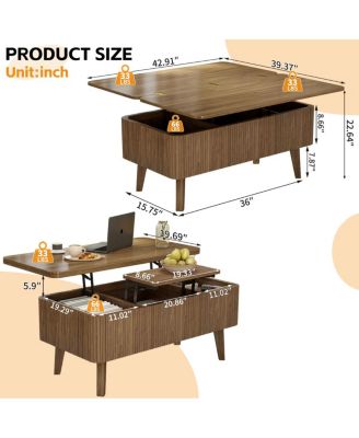 3-in-1 Lift Top Coffee Table, Convertible Dining Table, Storage Table