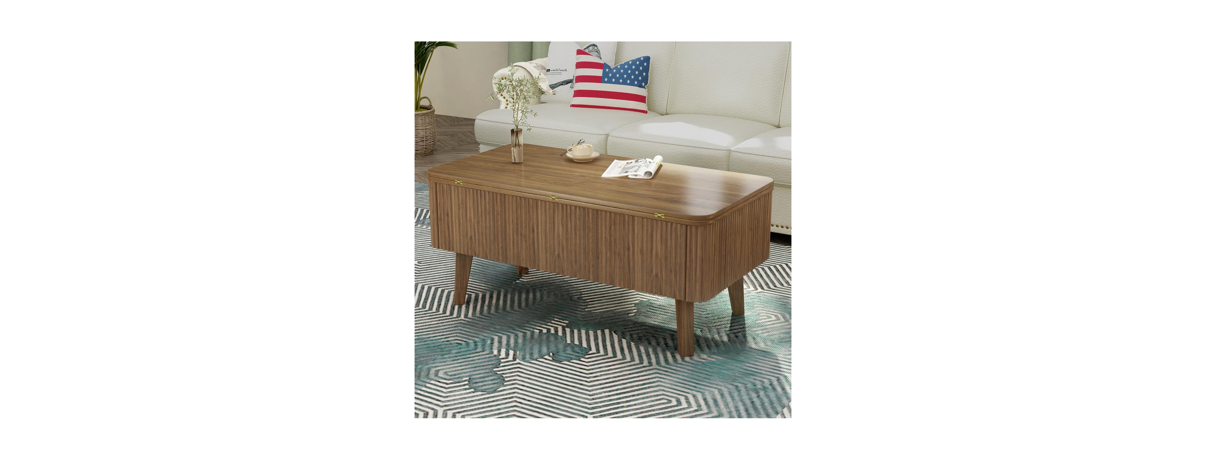Streamdale Furniture 3-in-1 Lift Top Coffee Table, Convertible Dining Table, Oval Wood Storage Table