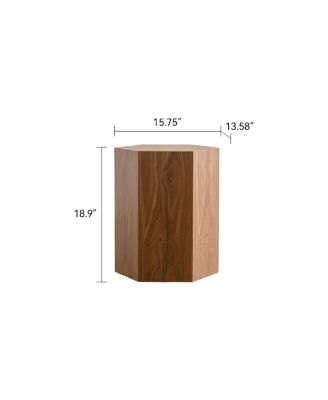 Hexagon Walnut MDF Coffee Table - Modern End Table for Small Spaces (15.75"x13.58"x18.9)