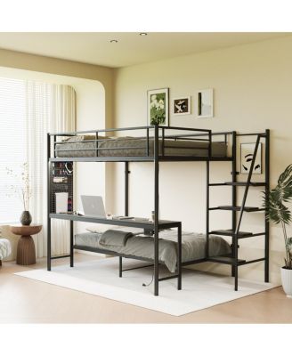 Black full size bunk bed with twin size, LED light and charging socket