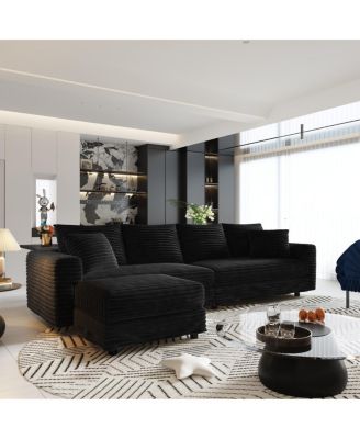 Streamdale Plush Corduroy 4-Seat Sofa, Modern Comfy Upholstered Cloud Couch, Black