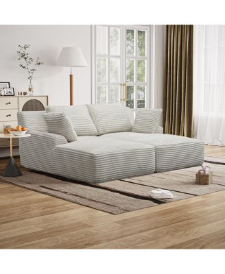  Oversized Double Chaise Lounge Cloud Plush Sofa Bed Sleeper Chair Beige