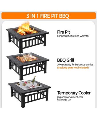 32'' Outdoor Square Fire Pit with Cover & Poker