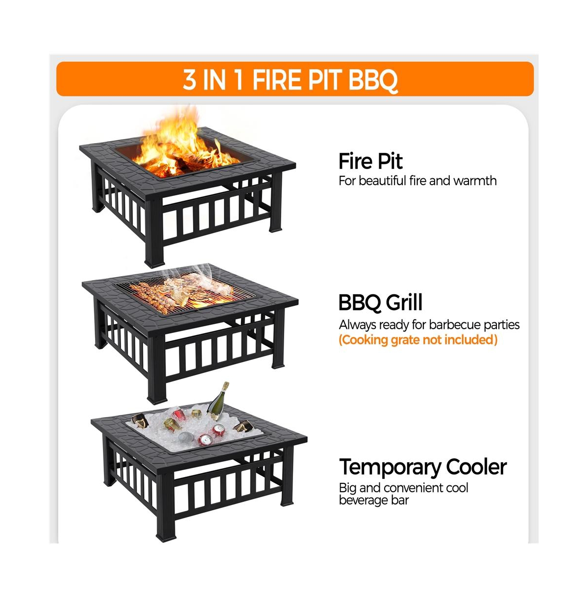 Yaheetech 32'' Outdoor Square Fire Pit with Cover & Poker