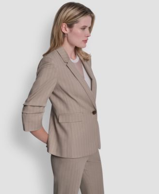 Petite Ruched Sleeve Notch Collar Blazer