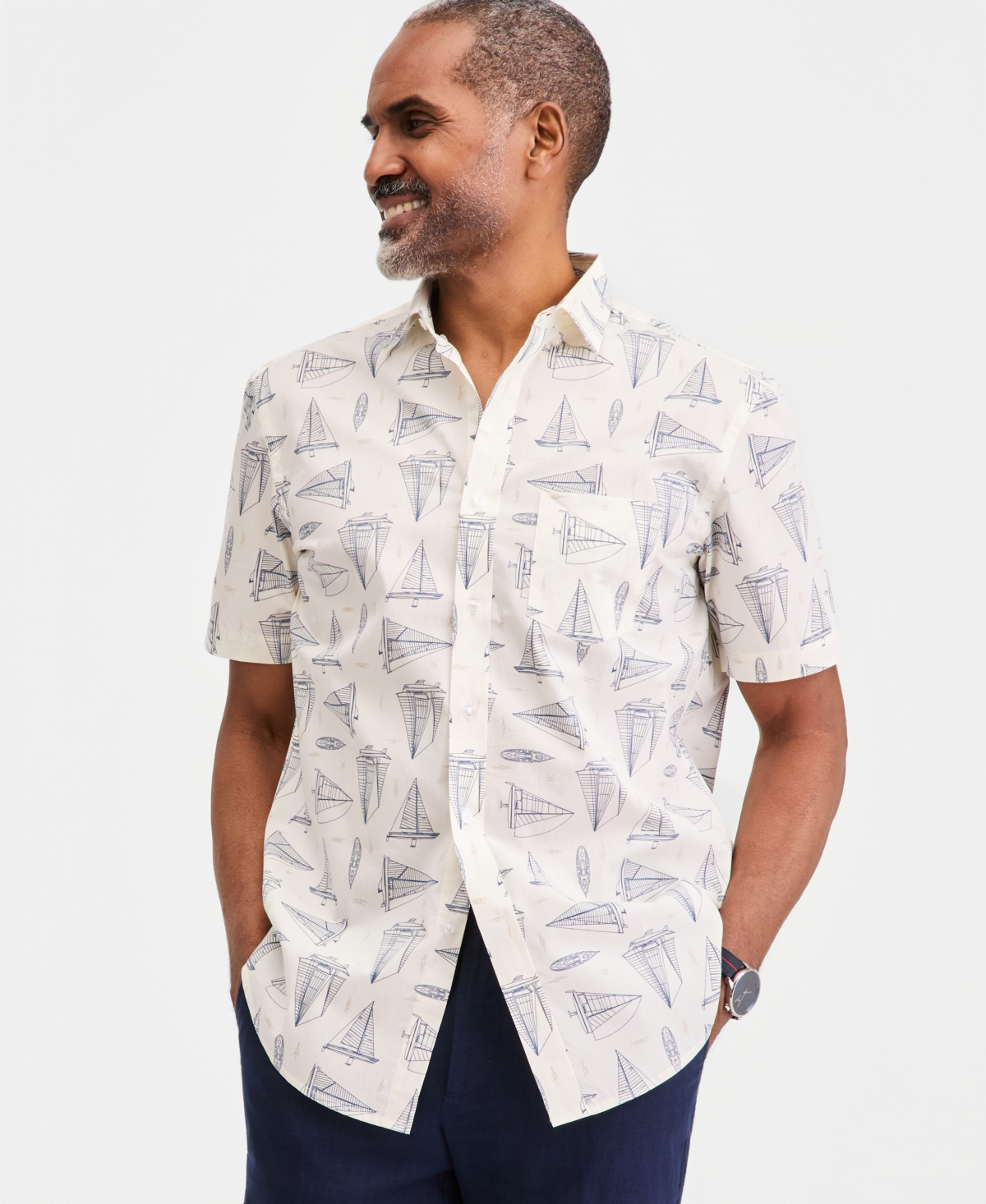 Club Room Men's Poplin Short-Sleeve Shirt, Macy's Exclusive - Sail Boat Print