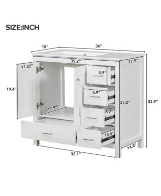 36 in. Bathroom Vanity with Ceramic Sink Combo, Abundant Storage Cabinet with 2 Soft Close Doors and 5 Drawers