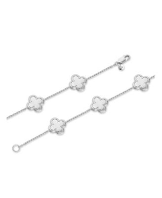 Contour-lined Clover Bracelet in Rhodium Plated Sterling Silver