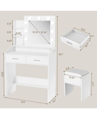 Vanity Desk with Mirror and Lights, Makeup Vanity with Power Outlet