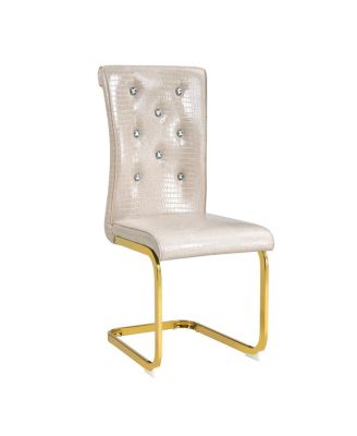 Set of 4 Retro Alligator Upholstered Dining Chairs with Crystal Buckle & Gold Legs